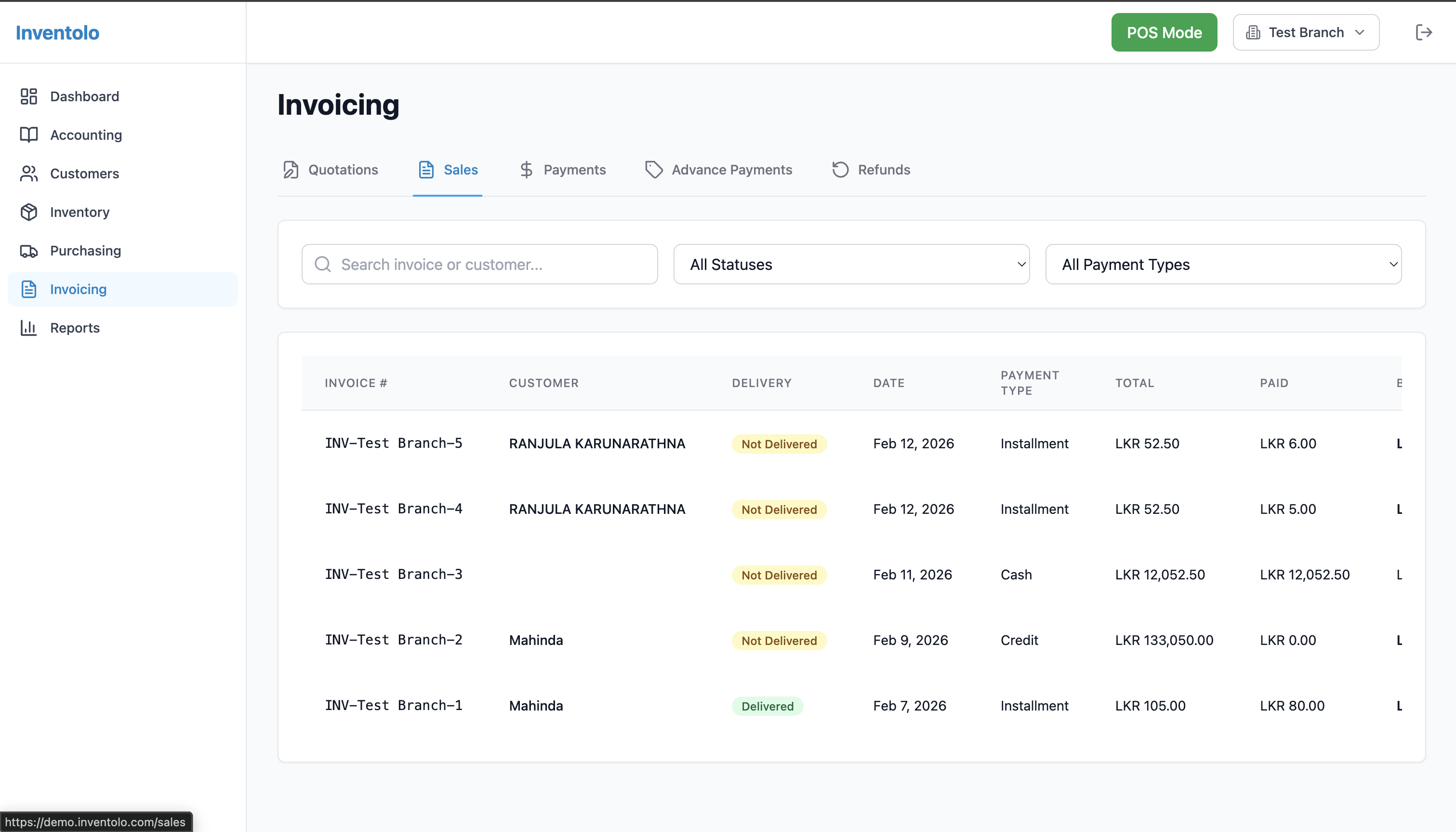 Inventolo POS billing interface